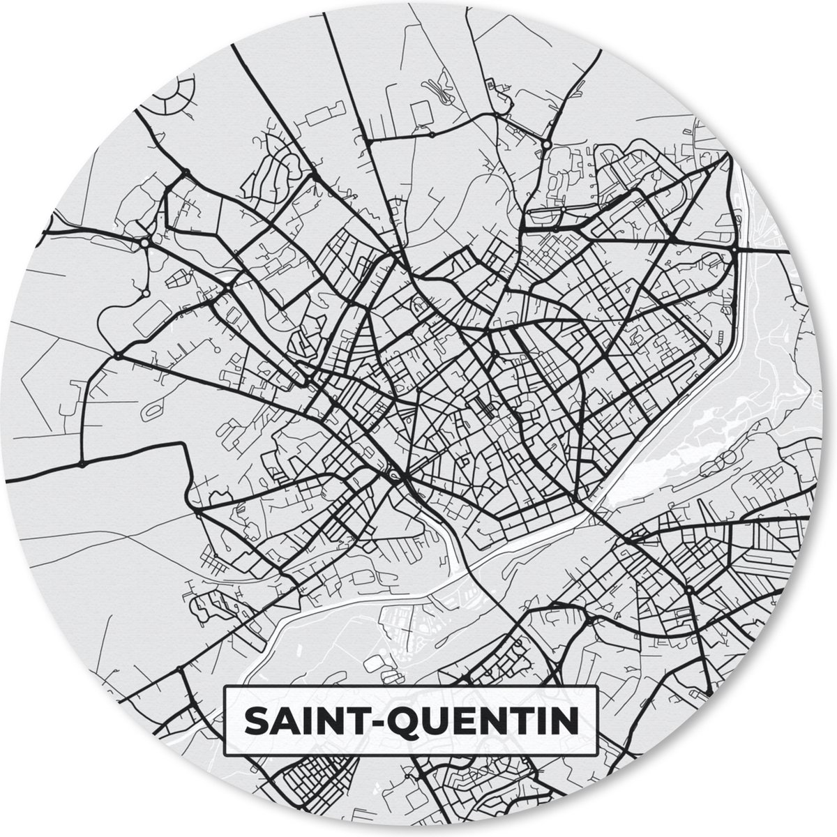 Muismat rond 20x20 cm - Mousepad Kaart - Frankrijk - Stadskaart - Plattegrond - Saint-Quentin - Ronde muismatten - Stadskaart