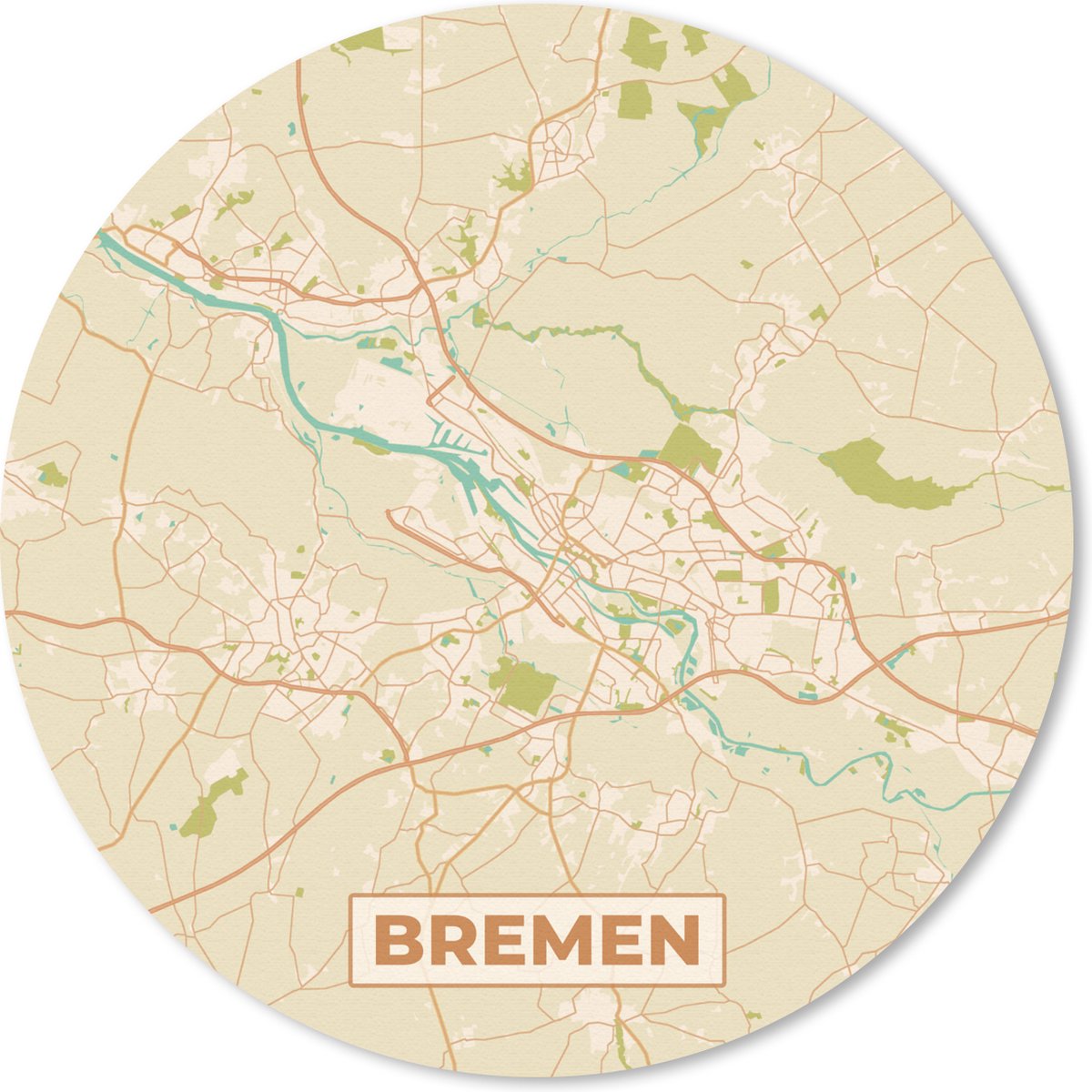 Muismat rond 30x30 cm - Mousepad Plattegrond - Vintage - Bremen - Kaart - Stadskaart - Ronde muismatten - Stadskaart