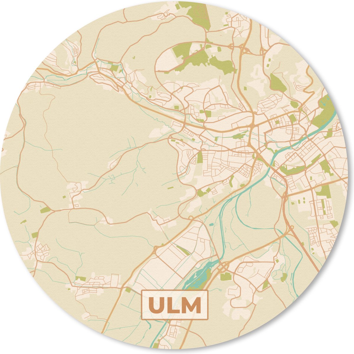 Muismat rond 50x50 cm - Mousepad Kaart - Vintage - Plattegrond - Ulm - Stadskaart - Ronde muismatten - Stadskaart