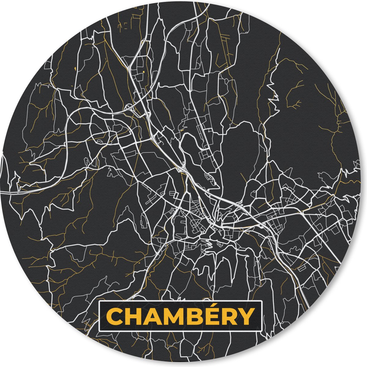 Muismat - Mousepad - Rond - Frankrijk – Chambéry – Stadskaart – Plattegrond – Kaart - 50x50 cm - Ronde muismat