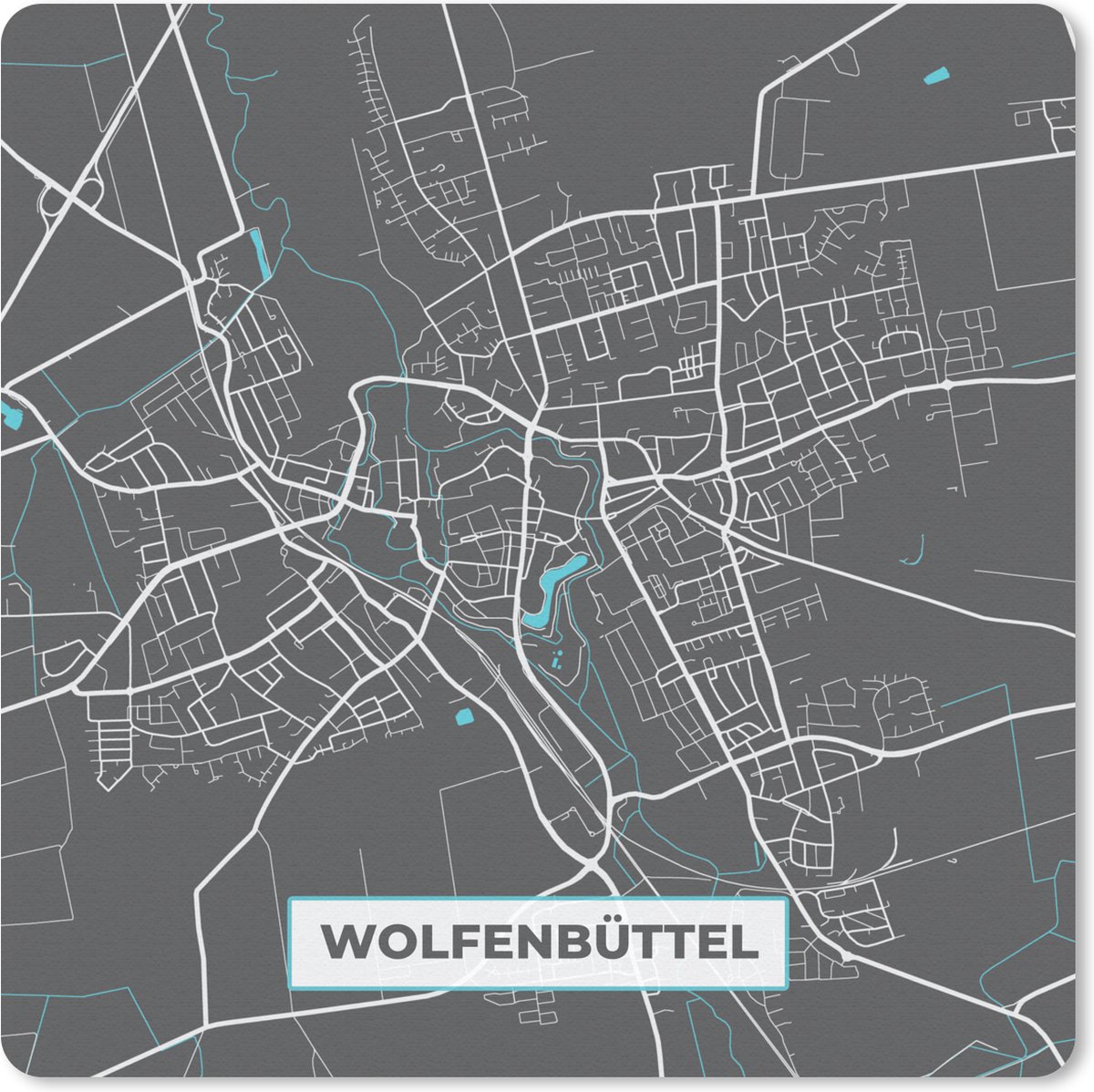 Muismat Klein - Plattegrond – Wolfenbüttel – Blauw – Stadskaart – Kaart - Duitsland - 20x20 cm