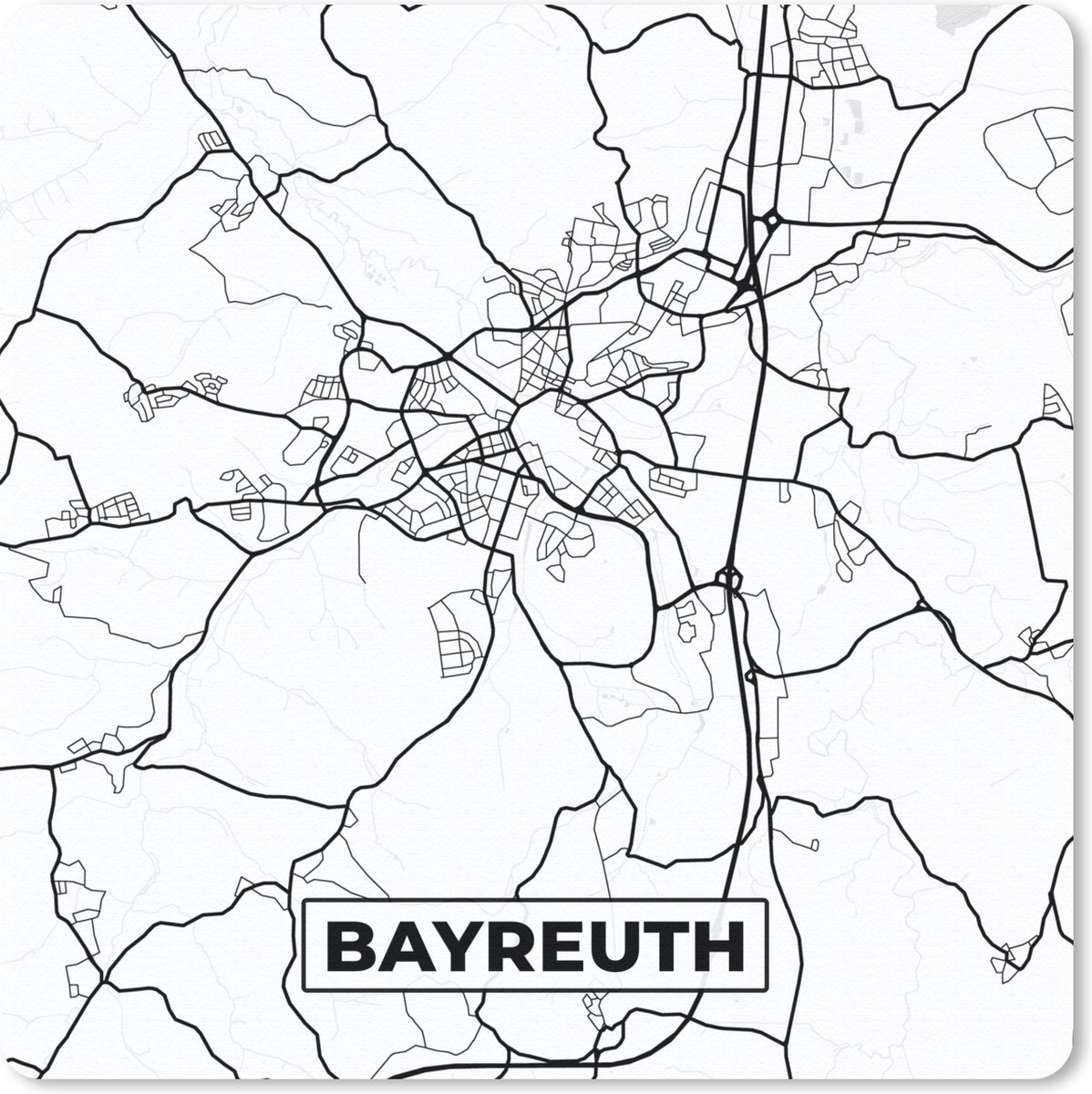 Muismat 30x30 cm - Mousepad Bayreuth - Plattegrond - Kaart - Stadskaart - Muismatten - Stadskaart