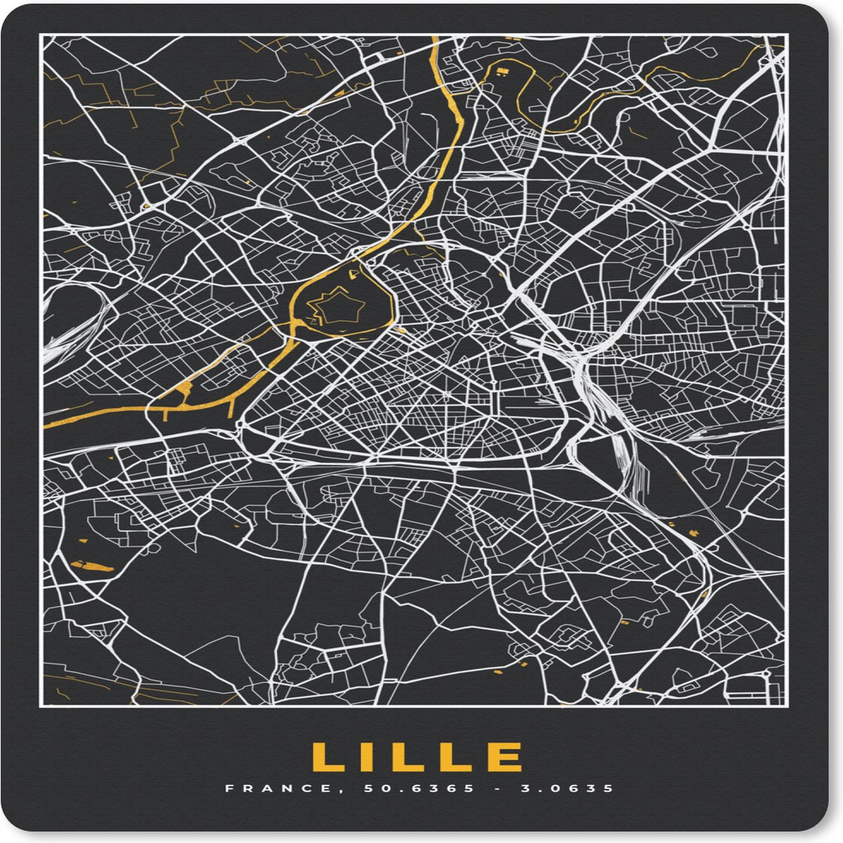 Muismat 30x30 cm - Mousepad Lille - Plattegrond – Stadskaart – Frankrijk - Kaart - Muismatten - Stadskaart