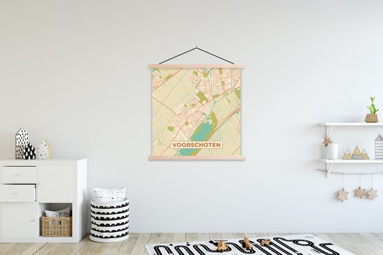 Porte-affiche avec affiche - Affiche scolaire - Voorschoten - Plan de la ville - Carte - Vintage - Carte - 120x120 cm - lattes vierges