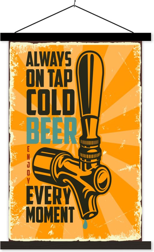 Porte-affiche avec affiche - Affiche scolaire - Mancave - Tireuse à bière - Vintage - Dessin - 40x60 cm - Lattes noires