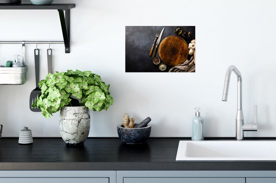 Affiche Couverts - Planche à découper - Cuisine - Torchon - 30x20 cm