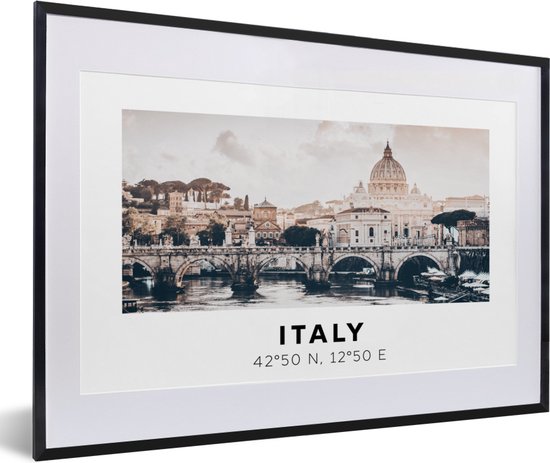 Fotolijst incl. Poster - Rome - Skyline - Italië - Zomer - 60x40 cm - Posterlijst