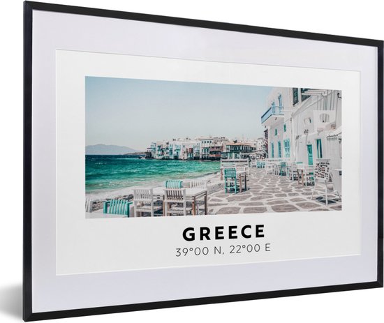 Fotolijst incl. Poster - Griekenland - Blauw - Zee - Stoelen - 60x40 cm - Posterlijst