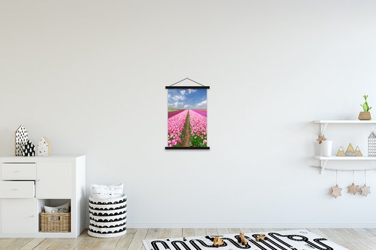 Porte-affiche avec affiche - Affiche scolaire - Tulipes - Soleil - Printemps - 40x60 cm - Lattes noires