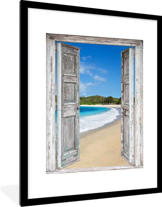 Fotolijst incl. Poster - Zee - Tropical - Doorkijk - Strand - 60x80 cm - Posterlijst