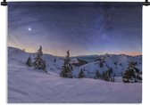 Wandkleed - Wanddoek - Winter - Sneeuw - Nacht - Bomen - 180x135 cm - Wandtapijt