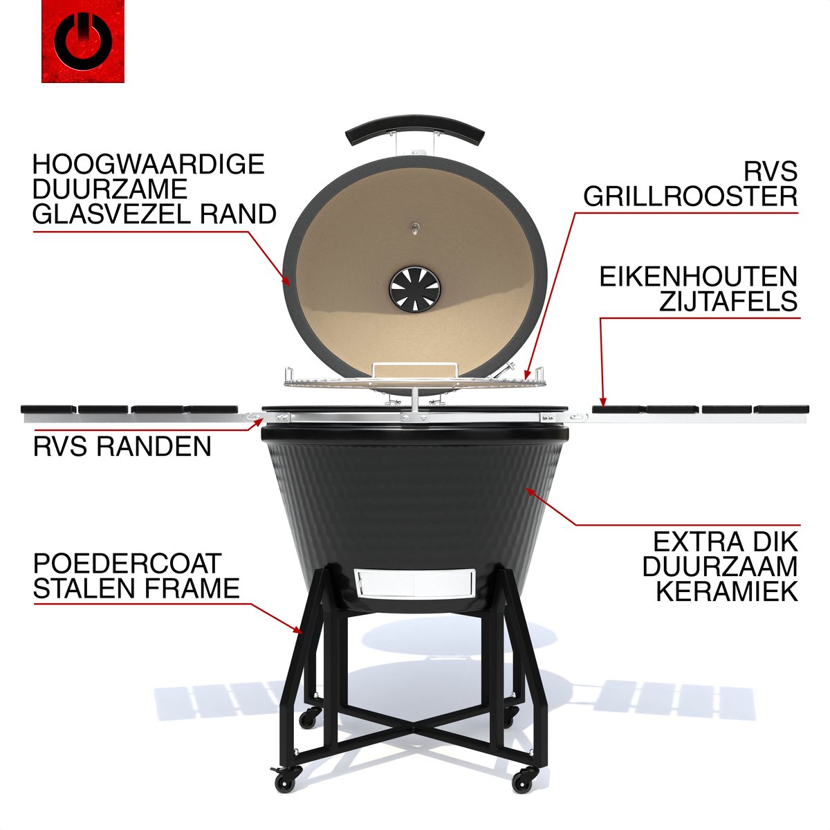 VOLT! Kamado BBQ 24 Inch - Houtskoolbarbecues - Ø63cm - Luxe - afbeelding 3