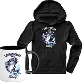 T-Shirtknaller Hoodie met koffiemok | Largemouth Bass Fishing - Vis / Vissen / Vishengel Kleding | Heren / Dames Hoodie Cadeau | Kleur zwart | Maat XL