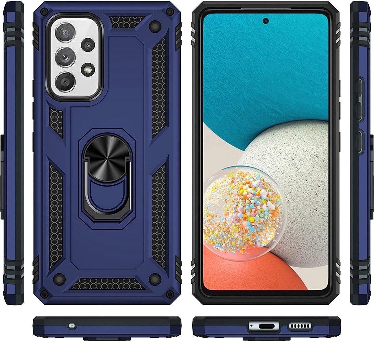 Hoesje Geschikt Voor Samsung Galaxy A53 5G Hoesje Armor Anti-shock Backcover Blauw - Galaxy A53 5G - A53 5G Backcover kickstand Ring houder cover TPU backcover oTronica