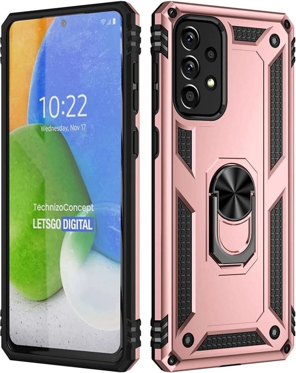 Hoesje Geschikt Voor Samsung Galaxy A73 5G Hoesje Armor Anti-shock Backcover Rose Goud - Galaxy A73 5G - A73 5G Backcover kickstand Ring houder cover TPU backcover oTronica