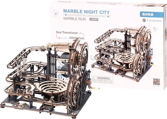 Thumbnail van een extra afbeelding van het spel Houten Puzzel - Marble Night City - Marble Run Set - Puzzel voor volwassenen - 3D - Bouwbloksets
