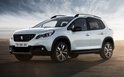 Witte Peugeot 2008 SUV, geparkeerd op een droge ondergrond.