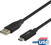Deltaco USBC-1006M USB-C naar USB-A Kabel - 3A - 2 meter - Zwart