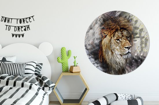 WallCircle® Wandcirkel 120x120 cm - Muurcirkel Leeuw - Patronen - Kleuren - Muurdecoratie woonkamer - Wanddecoratie slaapkamer - Kamer decoratie accessoires - Ronde schilderijen XXL