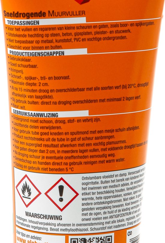 Alabastine Sneldrogende Muurvuller Tube - Wit - 330 gram