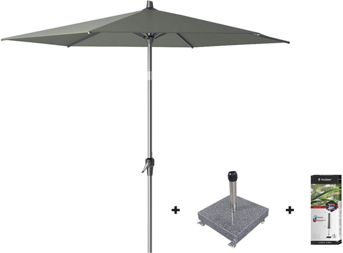 Platinum Riva stokparasol 2,5 m. rond - Olive met voet en hoes