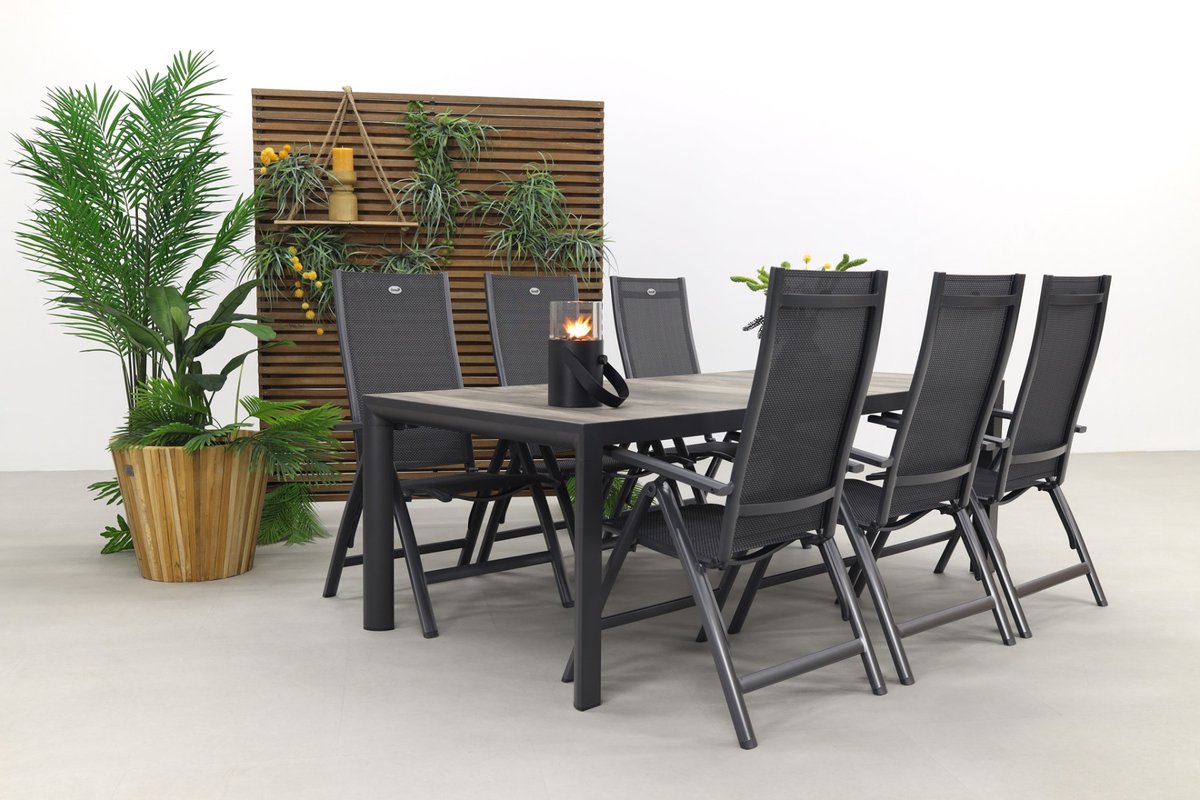Hartman Roma/Kings 6-persoons verstelbare tuinset 220x100 cm. - Antraciet