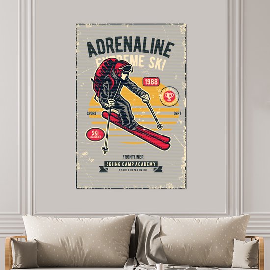 Décoration murale Métal - Peinture Aluminium - Ski - Sport - Vintage - Grijs - 100x150 cm