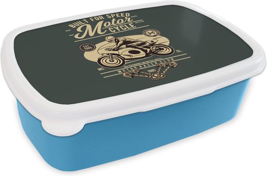 Lunchbox Blauw - Lunchbox - Breadbox - Mancave - Moto - Vintage - Citations - 18x12x6 cm - Enfants - Garçon - Cadeau Sinterklaas - Cadeaux pour enfants - Chaussures cadeaux Sinterklaas