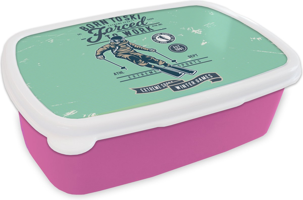 Broodtrommel Roze - Lunchbox - Brooddoos - Skipak - Retro - Groen - 18x12x6 cm - Kinderen - Meisje