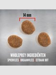 Drie brokken hondenvoer met afmeting van 14 mm.
