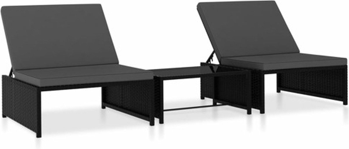 Bol.com vidaXL - Tuinstoelen - 2 - st - verstelbaar - met - tafel - poly - rattan - zwart aanbieding