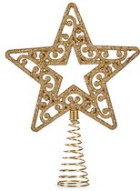 Krist+ Glitter kerstboom ster piek/topper van kunststof 17 cm - goud - Kerstversiering