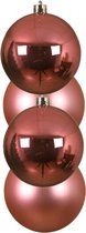 Decoris Kerstballen - 4 stuks - kunststof - roze - 10 cm