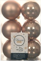 Decoris kerstballen - 12x st - toffee bruin - 6 cm - kunststof - mat/glans