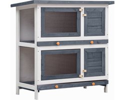 vidaXL - Konijnenhok - voor - buiten - met - 4 - deuren - hout - grijs