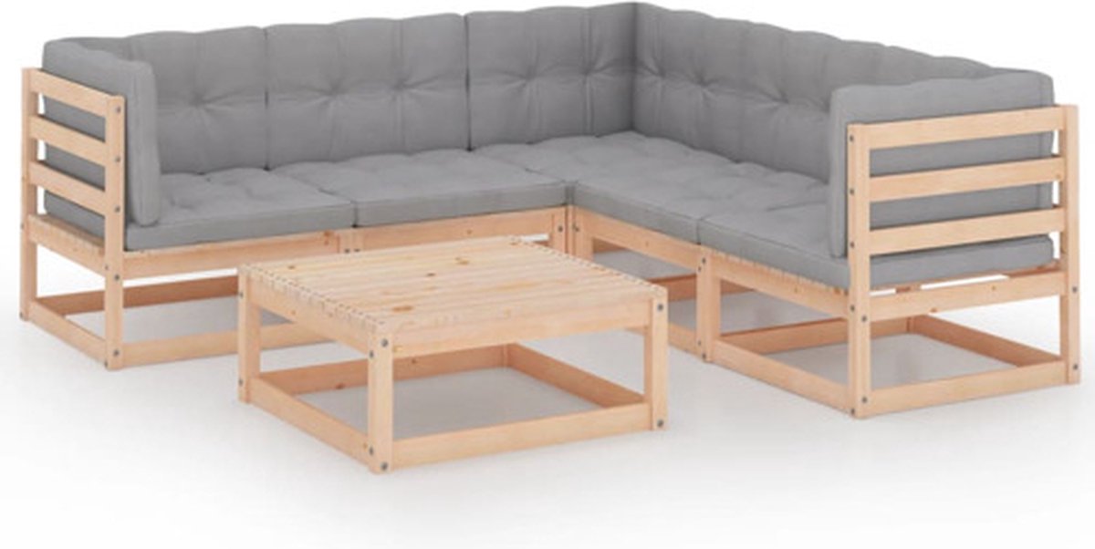 vidaXL 6-delige Loungeset met kussens massief grenenhout
