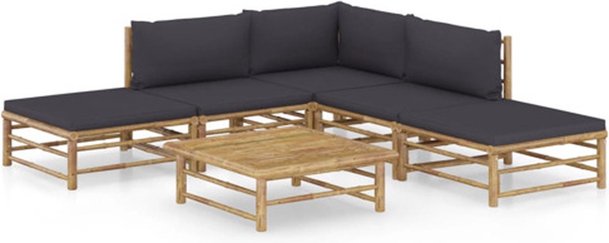 Bol.com vidaXL - 6-delige - Loungeset - met - donkergrijze - kussens - bamboe aanbieding