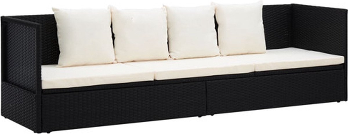 vidaXL - Tuinbed - met - kussens - poly - rattan - zwart