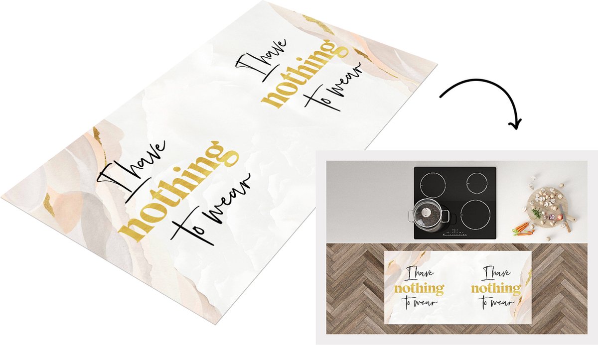 KitchenYeah Keukenloper - Loper keuken - Kinderen - Quotes - Kleding - I have nothing to wear - 120x60 cm - Keukenloper vinyl Multicolor