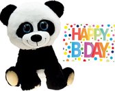 Pluche knuffel panda beer 40 cm met A5-size Happy Birthday wenskaart - Verjaardag cadeau setje