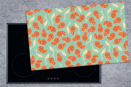 KitchenYeah® Inductie beschermer 91.6x52.7 cm - Retro - Bloemen - Design - Oranje - Kookplaataccessoires - Afdekplaat voor kookplaat - Inductiebeschermer - Inductiemat - Inductieplaat mat
