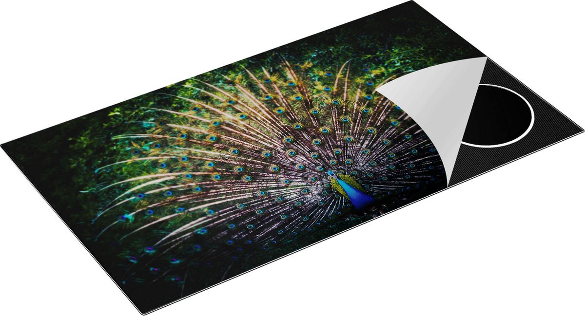 Chefcare Inductie Beschermer Pauw met Kleurrijke Veren - Kleur - 95x55 cm - Afdekplaat Inductie - Kookplaat Beschermer - Inductie Mat