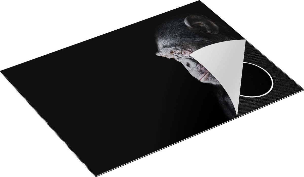 Chefcare Inductie Beschermer Chimpansee Aap op Zwart Achtergrond - 70x55 cm - Afdekplaat Inductie - Kookplaat Beschermer - Inductie Mat