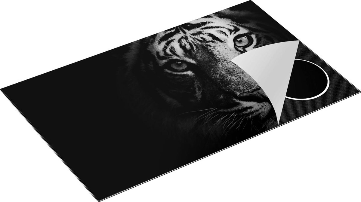 Chefcare Inductie Beschermer Tijgerkop - Tijger - Zwart Wit - 85x52 cm - Afdekplaat Inductie - Kookplaat Beschermer - Inductie Mat