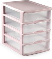 Organizer ladeblokje 4-lades roze/transparant 35 x 27 x 35 cm van plastic