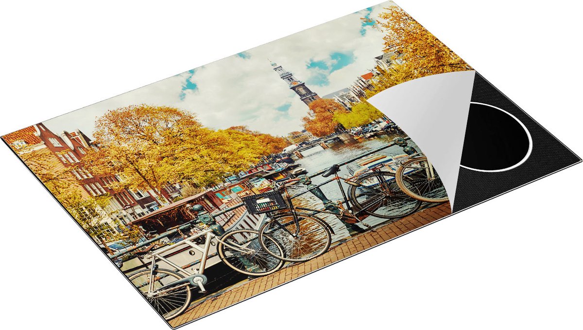 Chefcare Inductie Beschermer Amsterdamse Brug bij een Brug met Fietsen - 76x51,5 cm - Afdekplaat Inductie - Kookplaat Beschermer - Inductie Mat