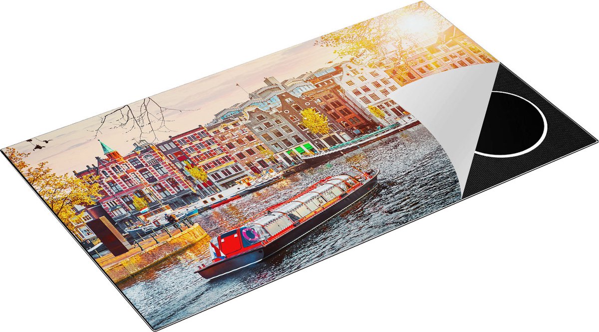 Chefcare Inductie Beschermer Amsterdamse Huisjes vanaf de Grachten - 90x50 cm - Afdekplaat Inductie - Kookplaat Beschermer - Inductie Mat