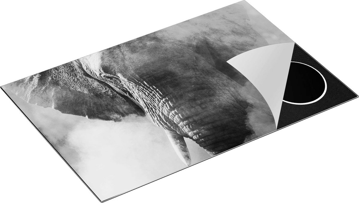 Chefcare Inductie Beschermer Olifantenkop - Olifant - Zwart Wit - 81,2x52 cm - Afdekplaat Inductie - Kookplaat Beschermer - Inductie Mat