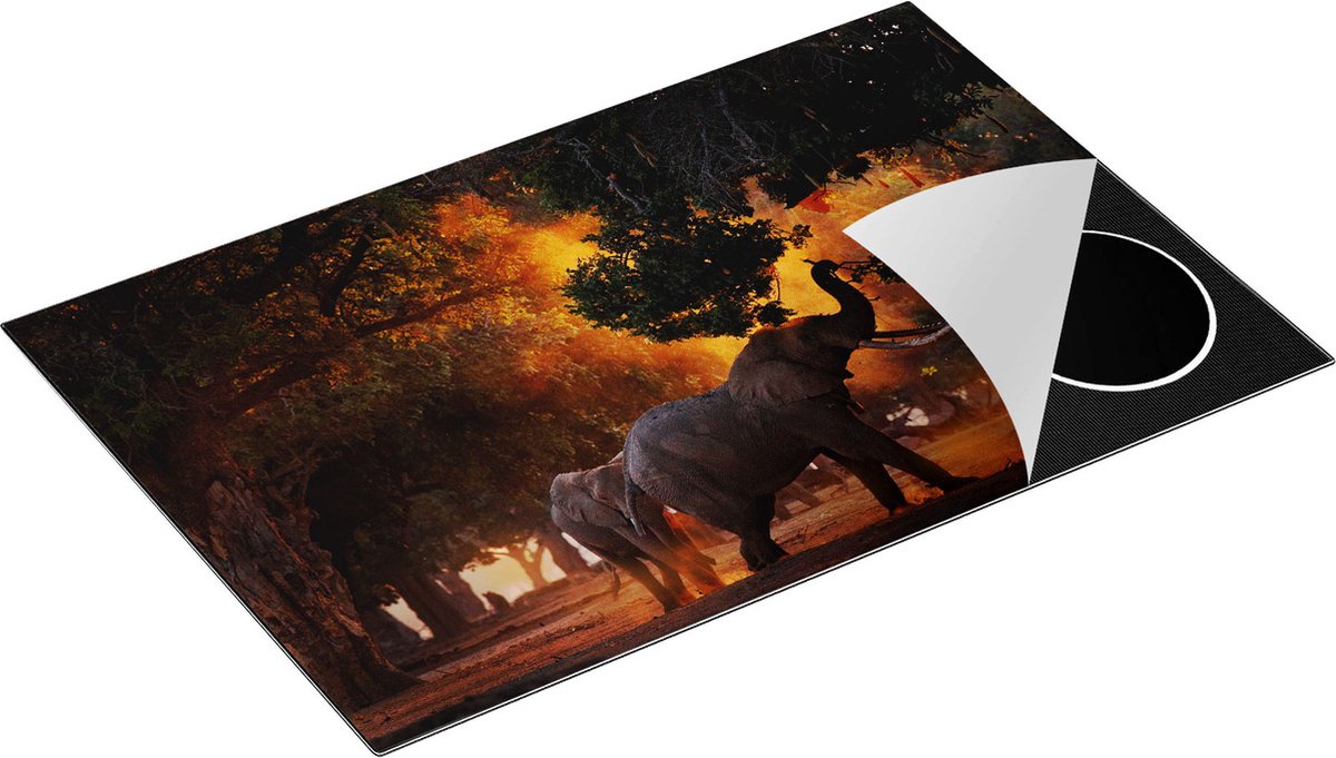 Chefcare Inductie Beschermer Twee Olifanten in het Bos - 81x52 cm - Afdekplaat Inductie - Kookplaat Beschermer - Inductie Mat