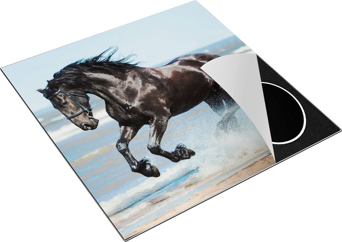 Chefcare Inductie Beschermer Zwart Paard in het Water - 78x78 cm - Afdekplaat Inductie - Kookplaat Beschermer - Inductie Mat